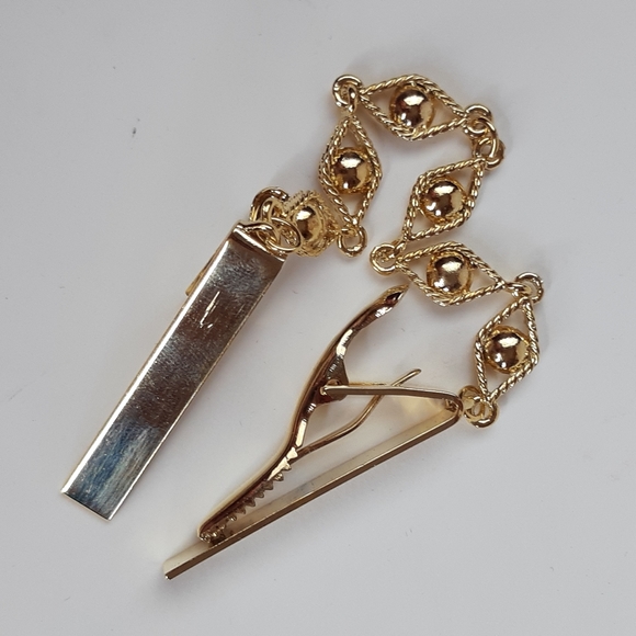Rare Tie Clip Gold Vintage With Chain - Picture 2 of 8